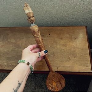 Vintage Large Hand Carved African Tribal Wooden Spoon Decor 15"
